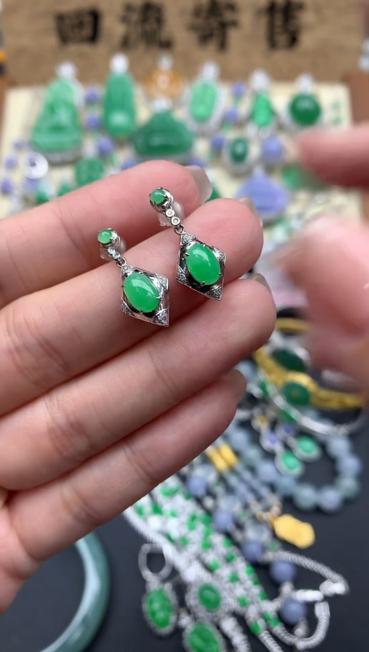 【闪购商品】翡翠耳饰18K金镶嵌432-中国好珍宝