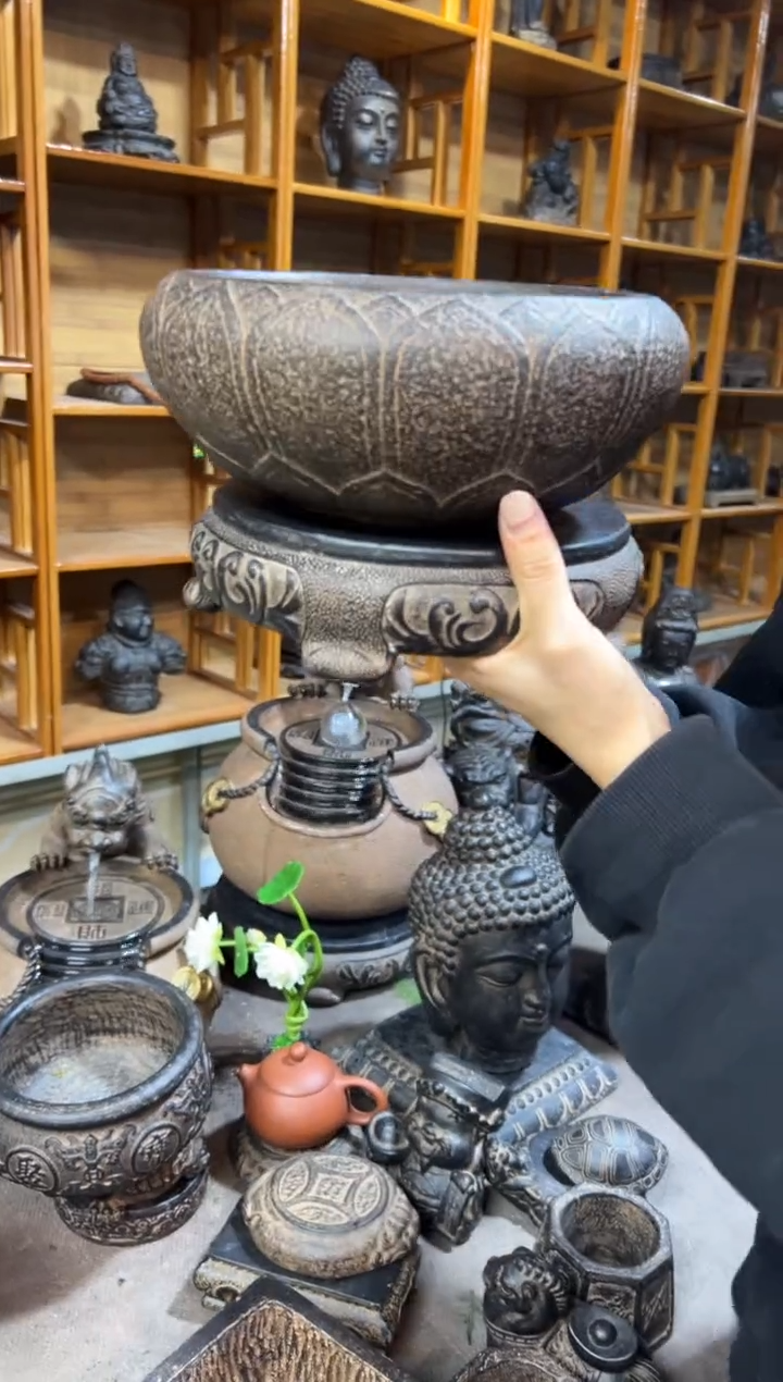 陶土【火山泥】莲花钵+素面万寿藤圆小底座