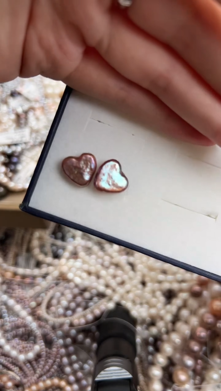 银S925镶嵌51淡水珍珠紫*爱心*耳钉