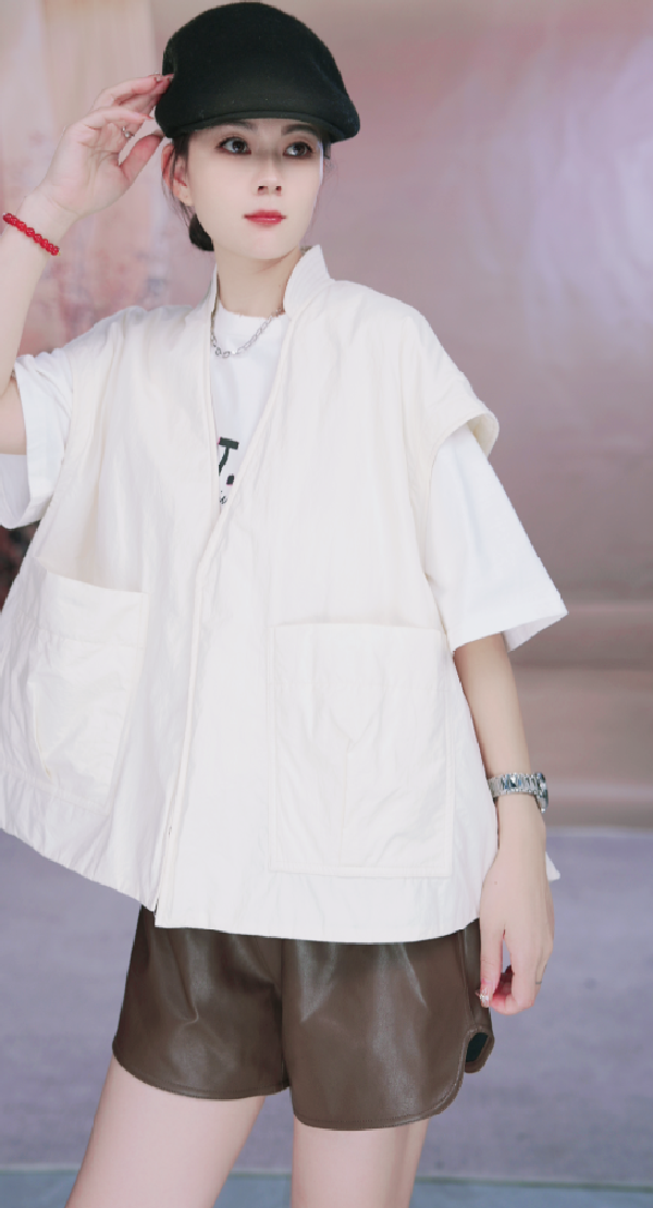 2025厚款秋季女宽松型羊毛棉服马夹时尚纯色白色