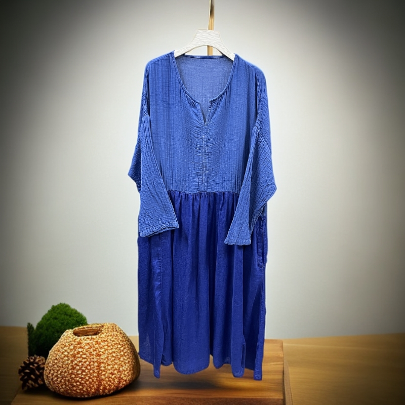 2025秋季拼接设计款麻料炒色裙袍时尚气质百搭