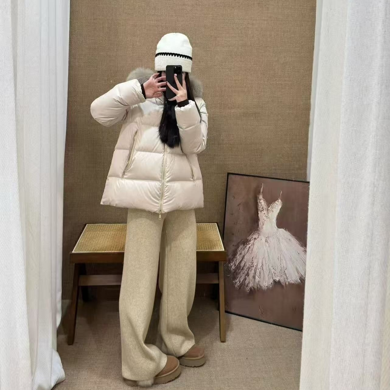 KUNGE-2025新款狐狸毛领90白鹅绒羽绒服-KG16923
