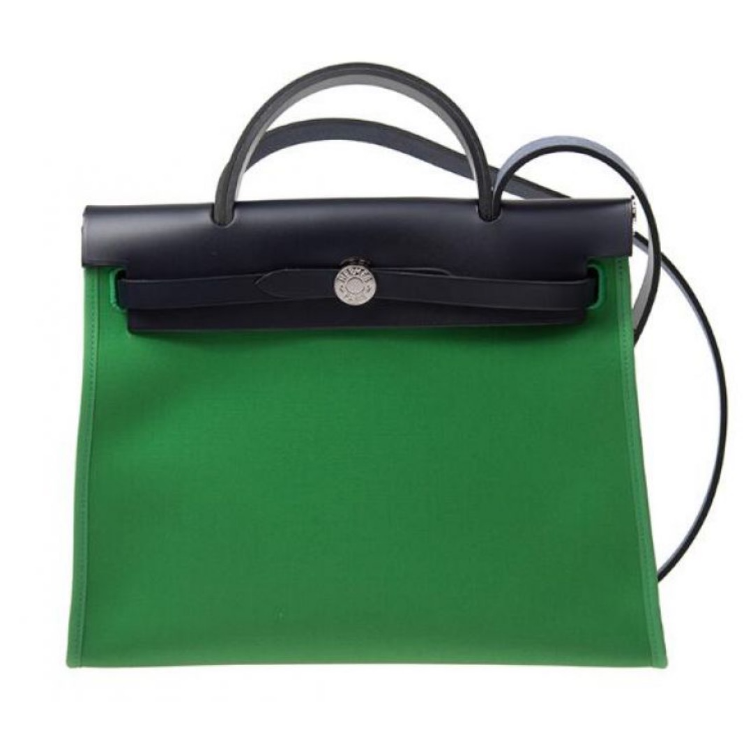 99新 Hermes/爱马仕  herbag31竹节绿18c刻