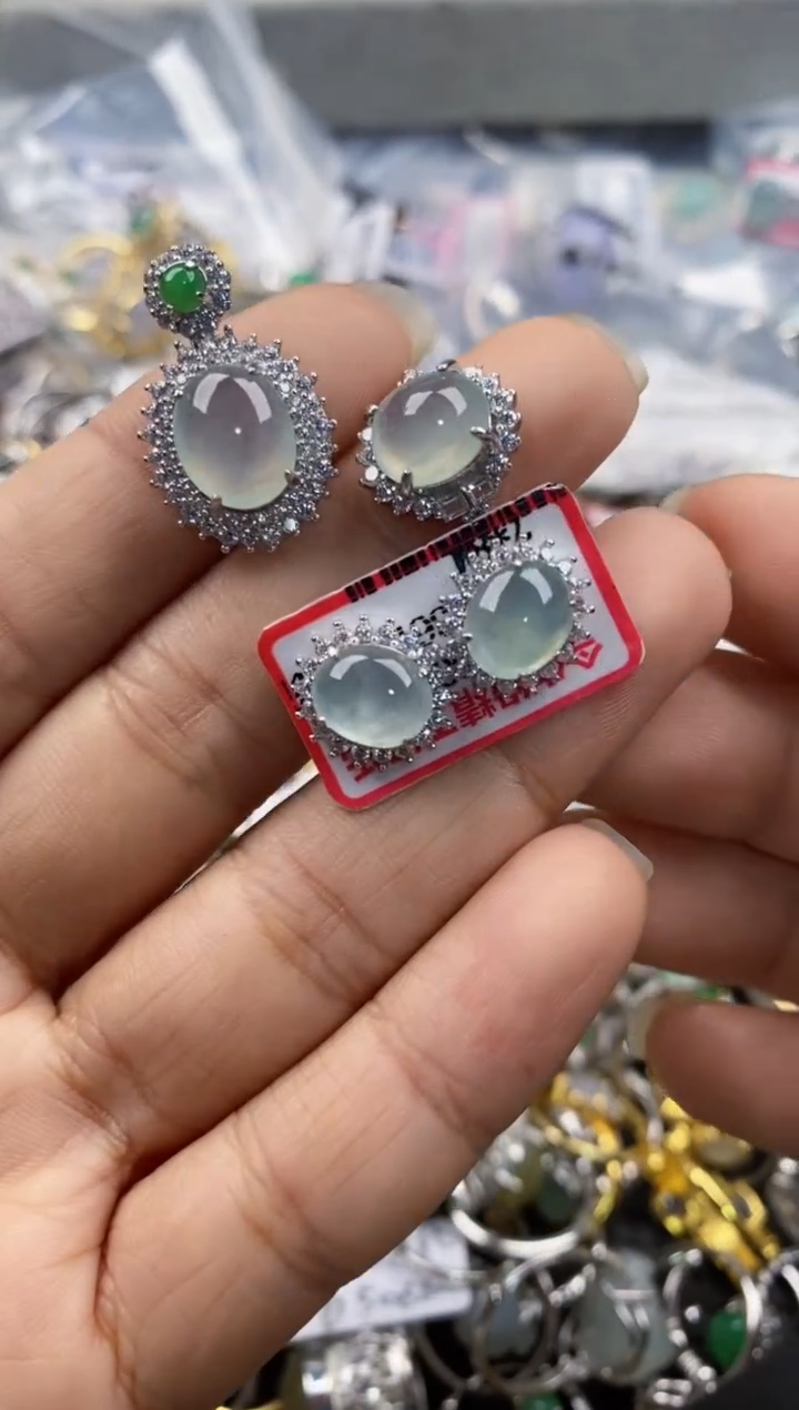 银S925镶嵌戒指翡翠444---6