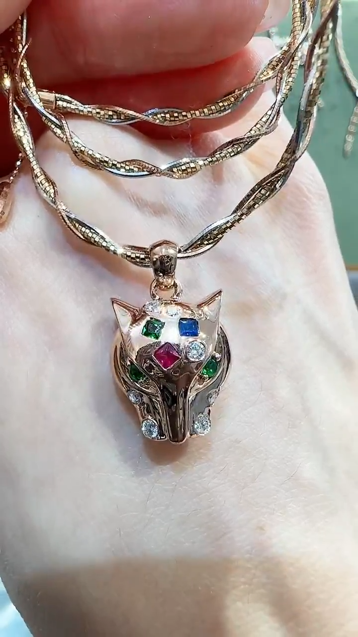 【闪购商品】钻石吊坠(不含链)18K金镶嵌18K金钻石豹子吊坠