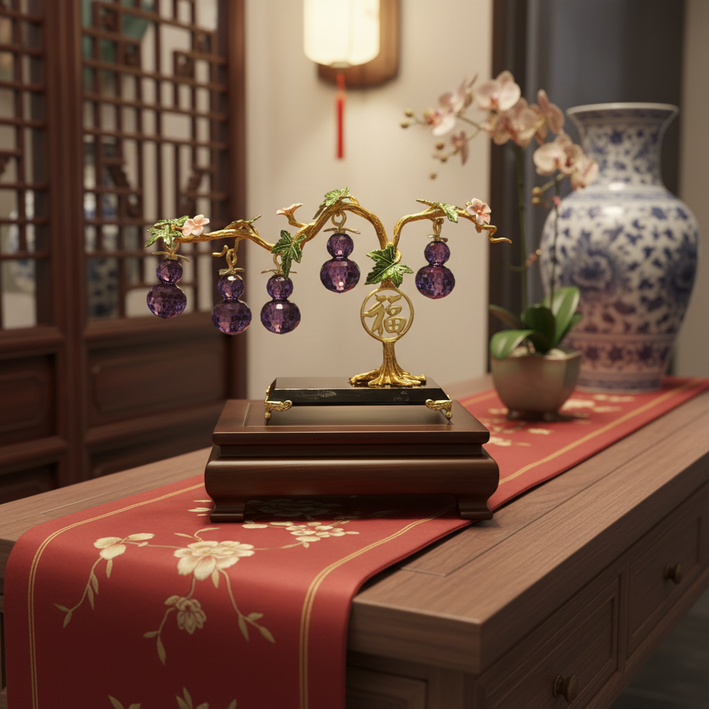 轻奢高档水晶五福临门摆件客厅电视柜玄关装饰品乔迁茶室新款摆件