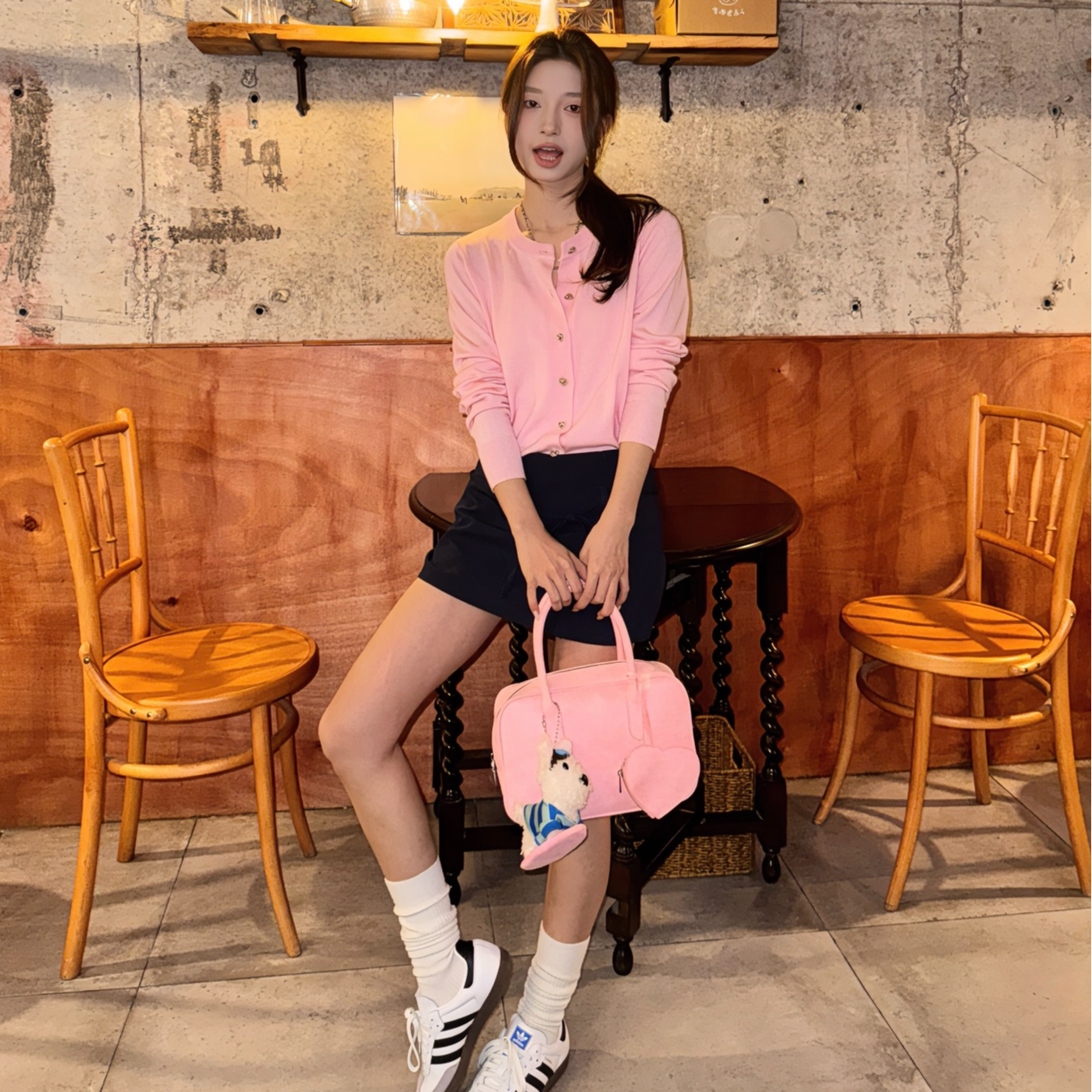 林小野少女心事蝴蝶结刺绣圆领针织开衫春季新款宽松慵懒上衣