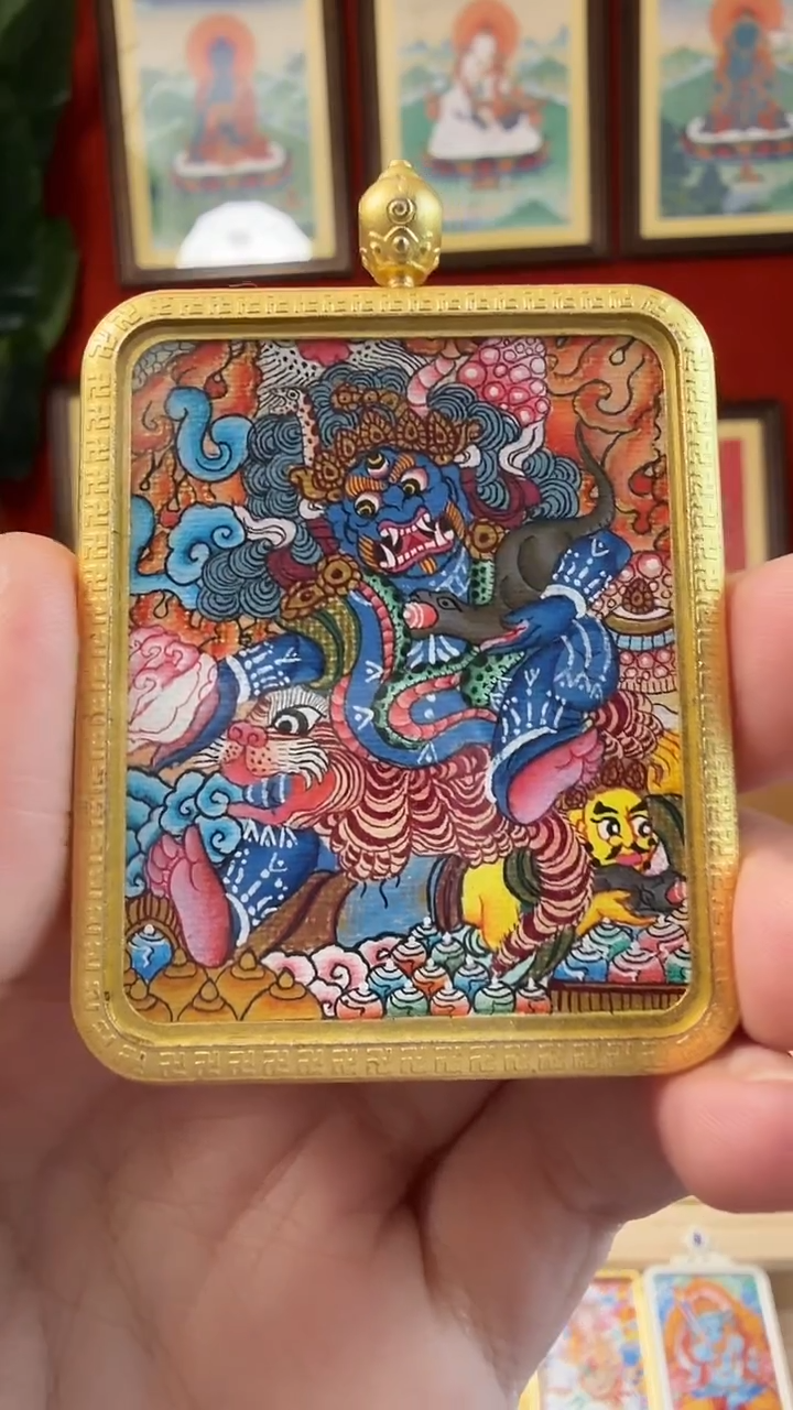 吊坠黑4X5-热贡纯手绘唐卡吊坠