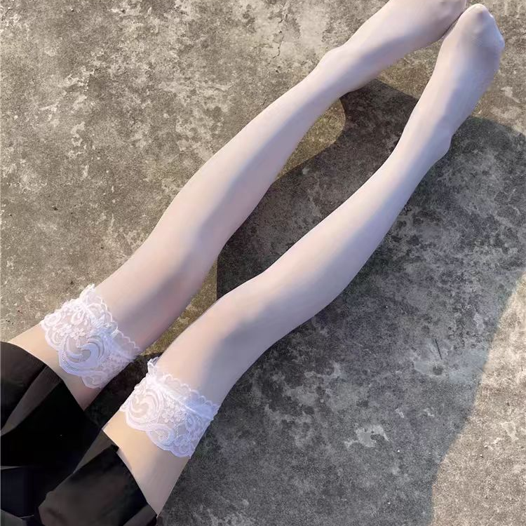 白色性感蕾丝袜纯欲过膝袜学院风