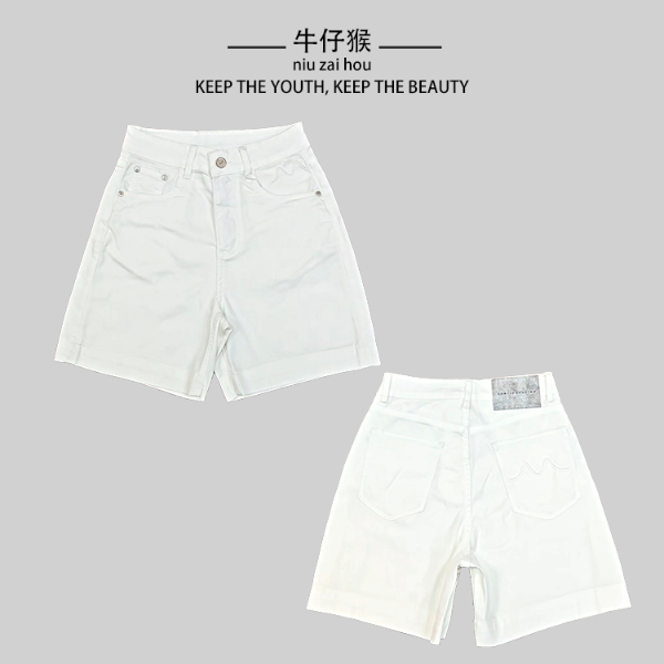 白色五分牛仔中裤女外穿高腰时尚显瘦宽松直筒阔腿通勤裤子A31