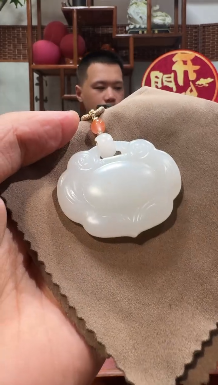 【闪购商品】和田玉吊坠未镶嵌1166白玉平安锁