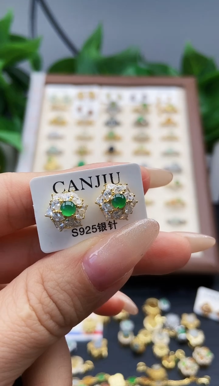 银S925镶嵌翡翠耳饰12