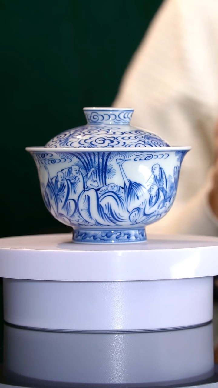 盖碗瓷马*力金樽珍藏佛道双修白描盖碗