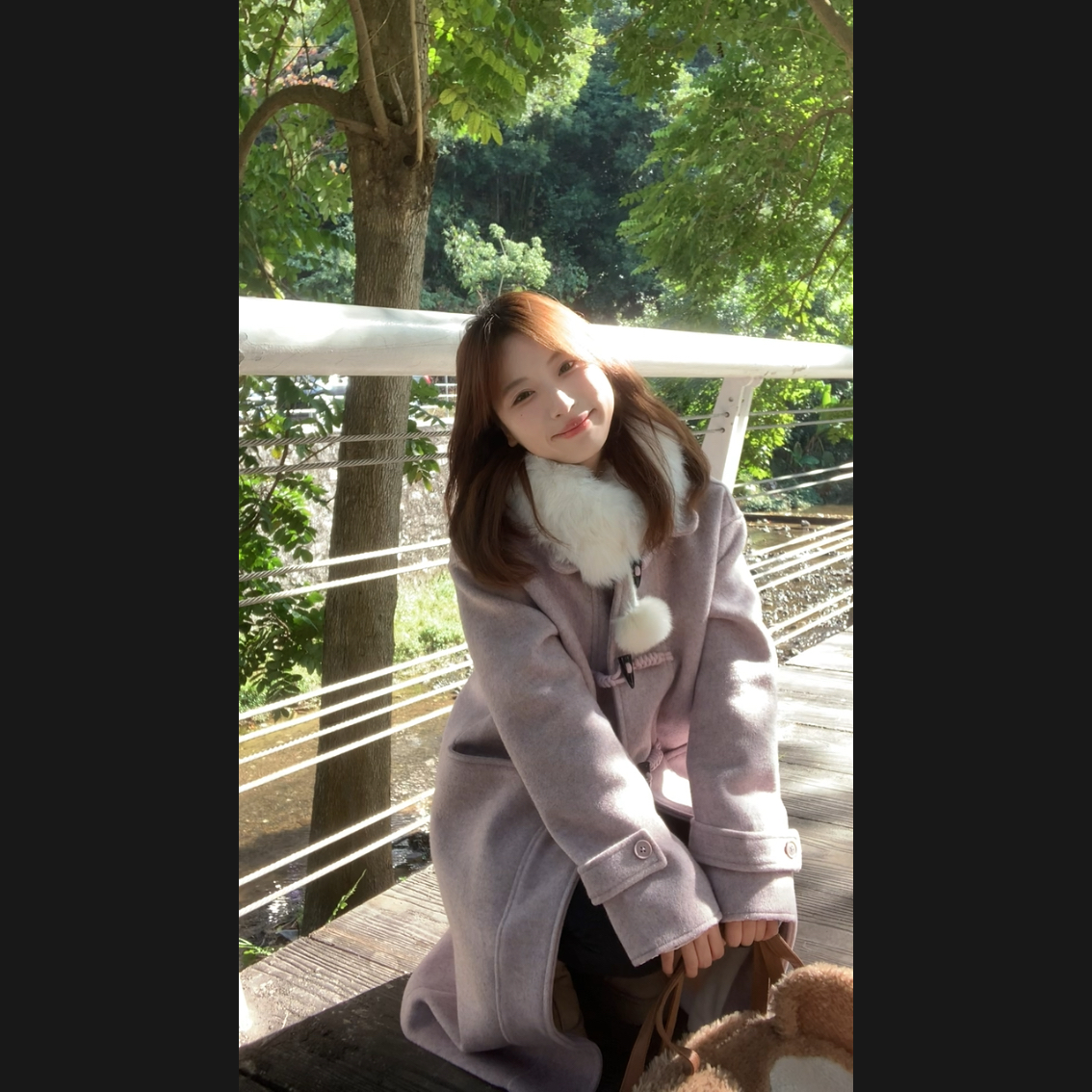  12.19【蔡不理】冬季新款甜妹带球围脖翻领毛毛大衣