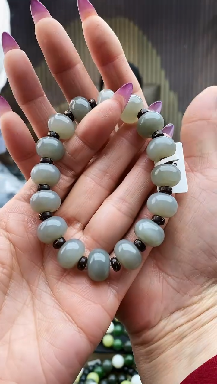 未镶嵌手串和田玉烟紫算盘珠14