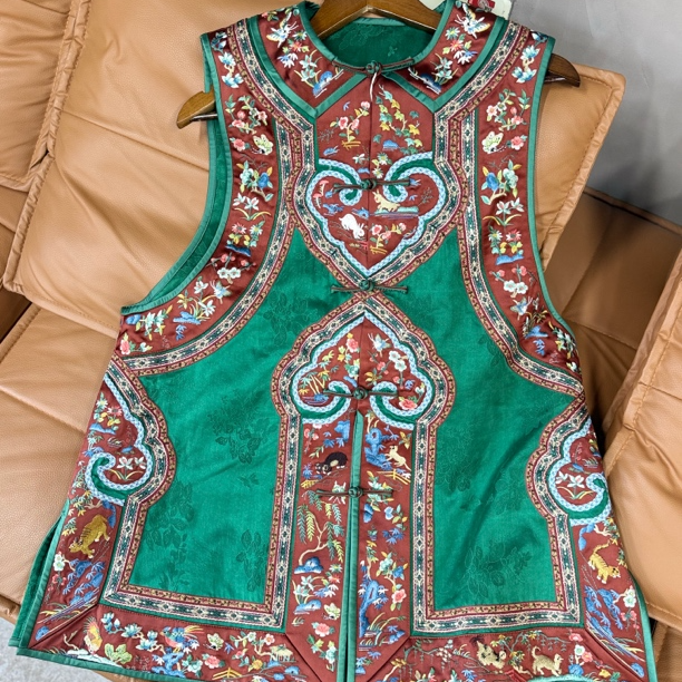 花汀堂·重工刺绣老钱风新中式复古长马甲·梅子青绿