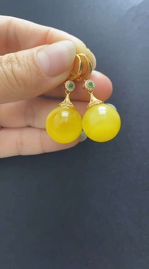 【闪购商品】琥珀裸石银S925镶嵌蜜蜡耳坠
