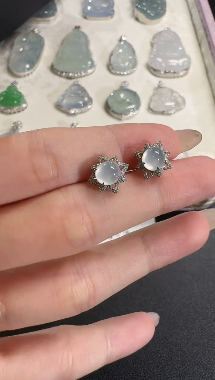 【闪购商品】翡翠耳饰18K金镶嵌【源头工厂】钻石镶嵌