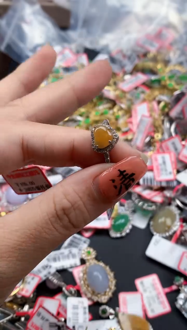 银S925镶嵌戒指翡翠天然A货缅甸翡翠