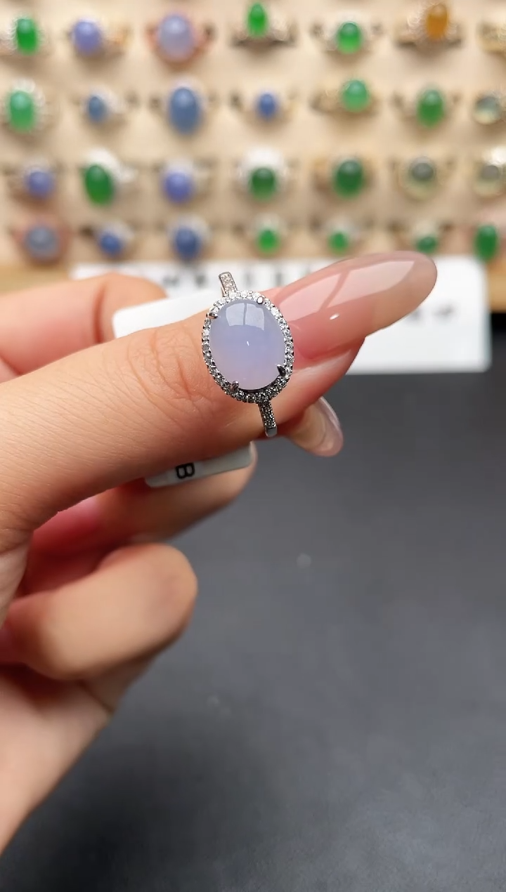 银S925镶嵌戒指翡翠一物一证一礼盒