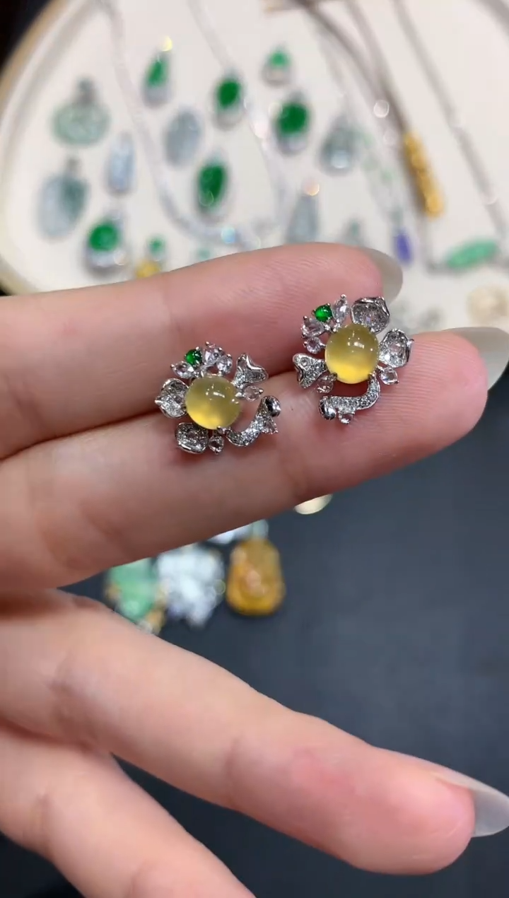 【闪购商品】翡翠耳饰18K金镶嵌A811|8800