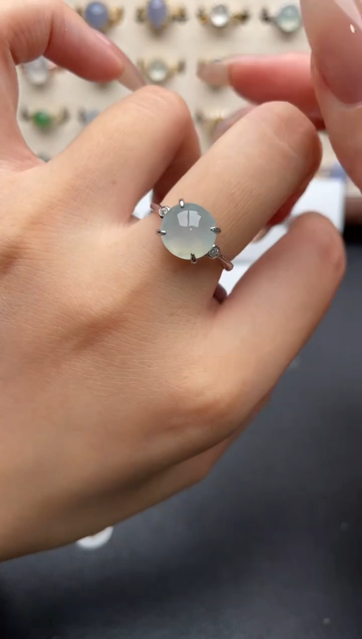 银S925镶嵌戒指翡翠一物一证一礼盒