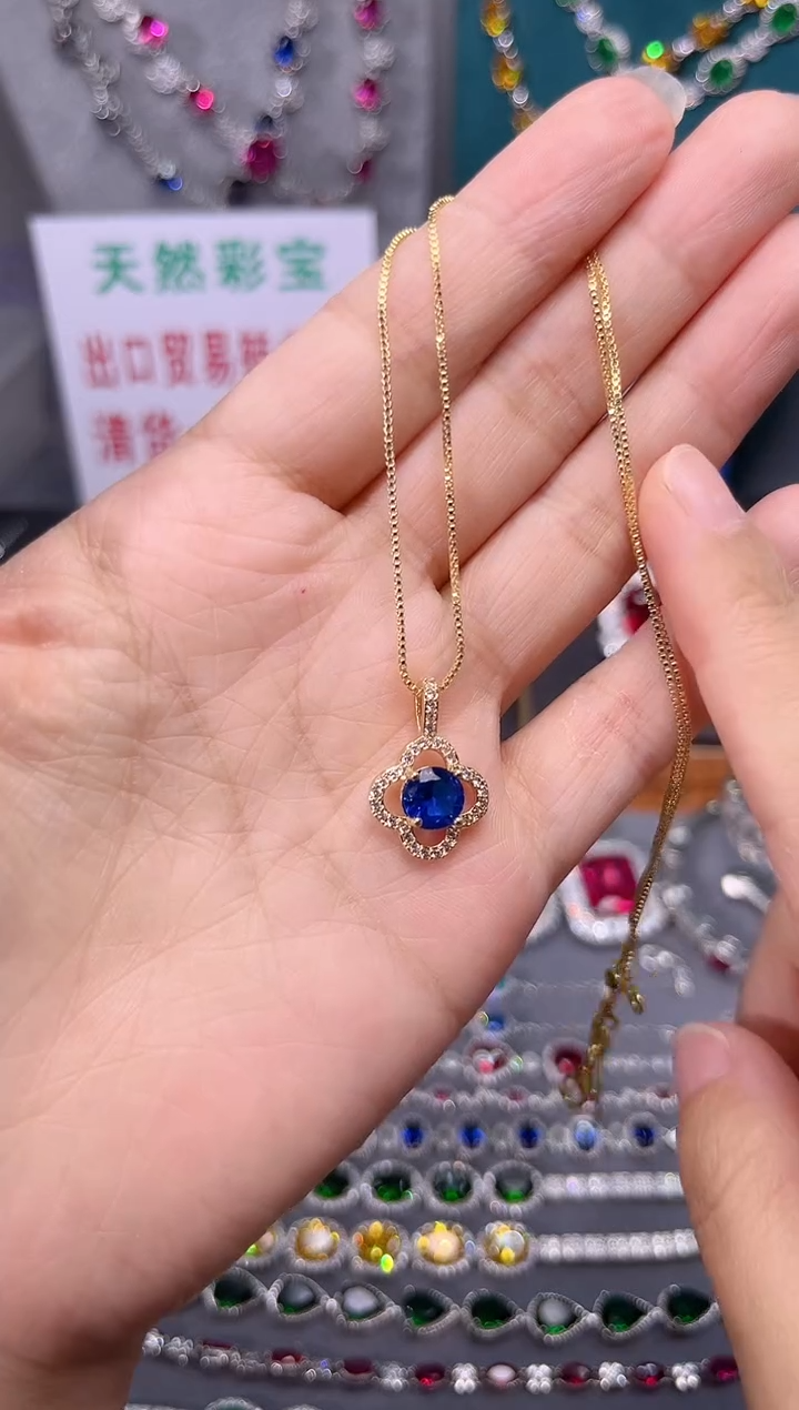 蓝宝石颈饰银S925镶嵌xb44