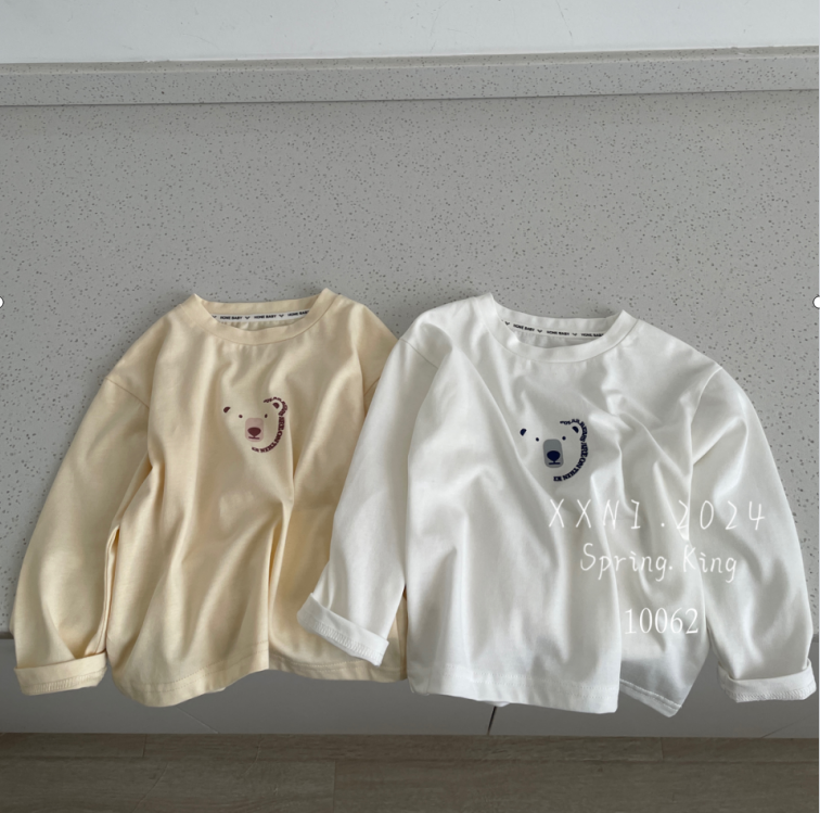 小熊妮 儿童春秋圆领长袖T恤打底衫 10062杏色