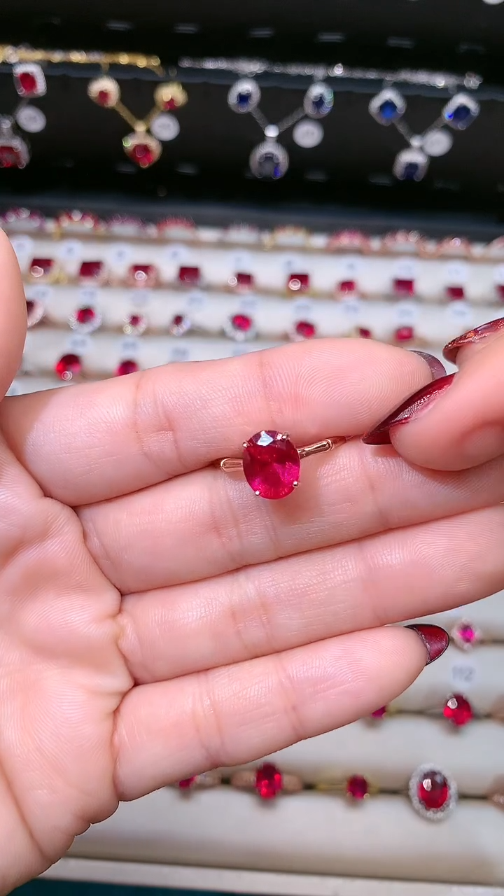 【闪购商品】红宝石戒指银S925镶嵌810竹节