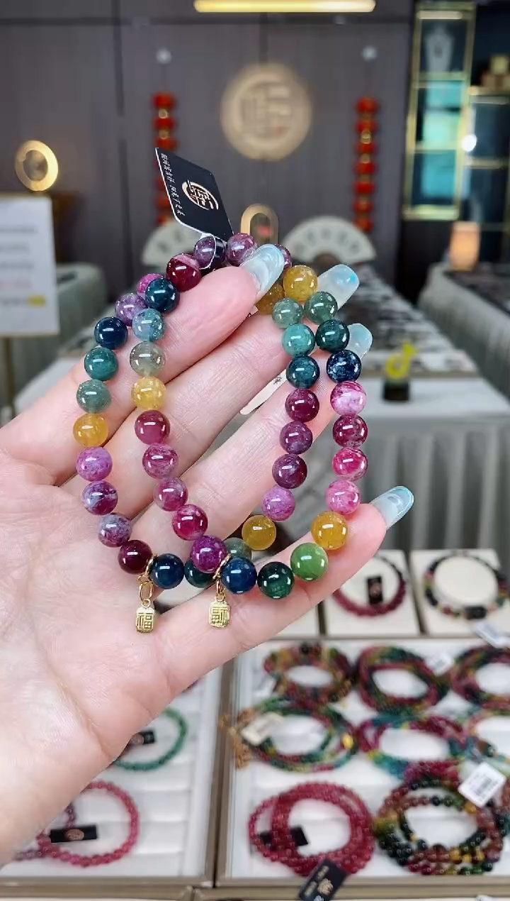 未镶嵌老矿碧玺彩虹单圈手串7mm+碧玺多样性发货一条mz