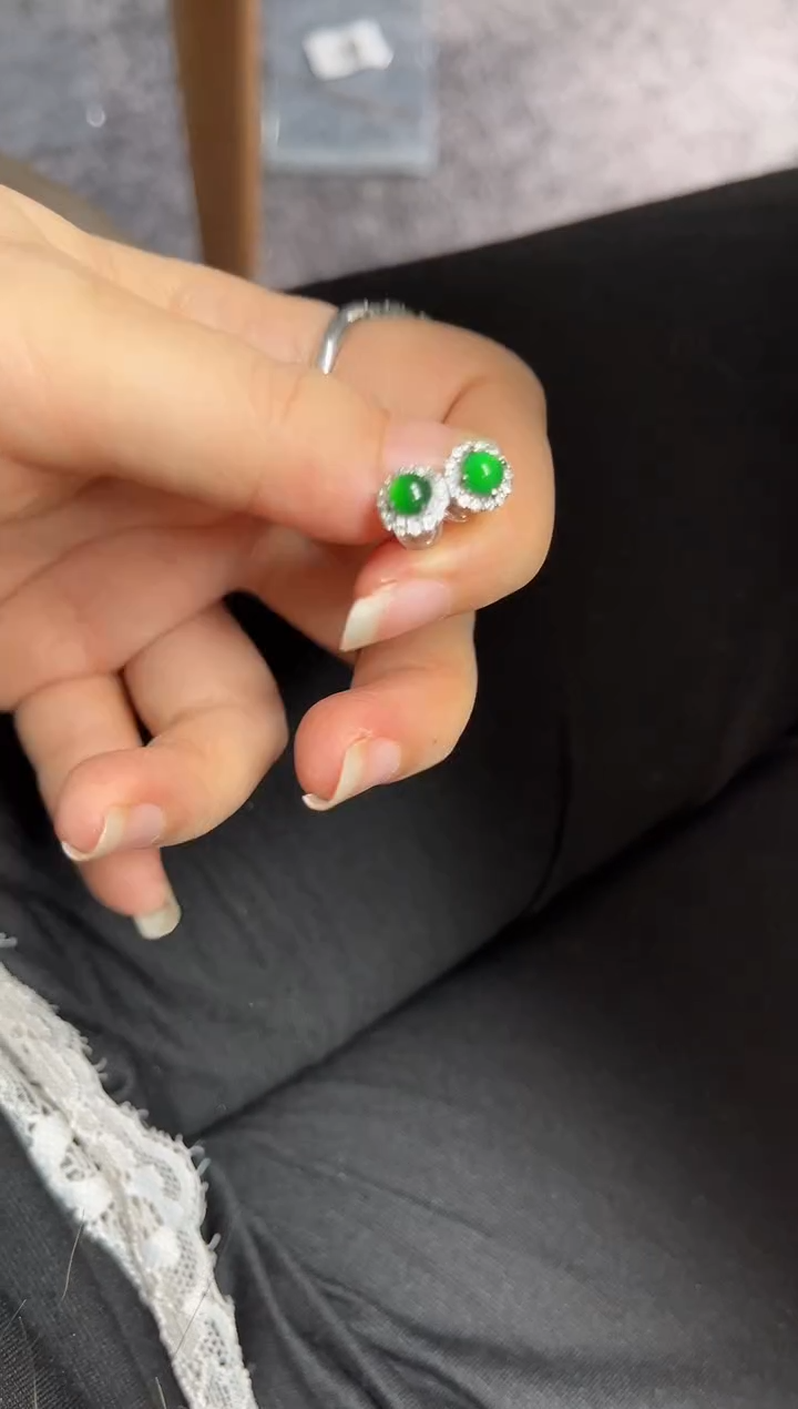 银S925镶嵌翡翠耳饰0903587840