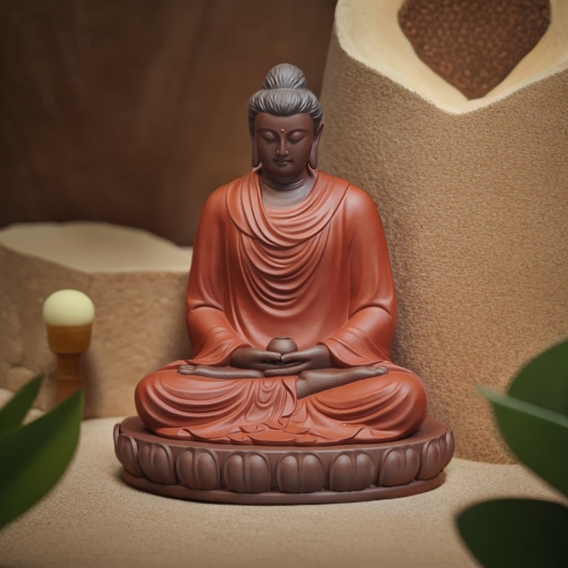 紫砂大号带底座精品手工陶瓷如来佛摆件高度约34cm左右创意中式