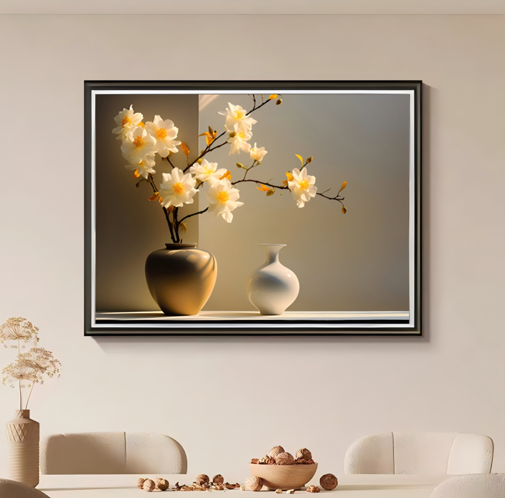A002新款三层立体描边金框奶油风现代花卉装饰画单幅餐厅卧室挂画