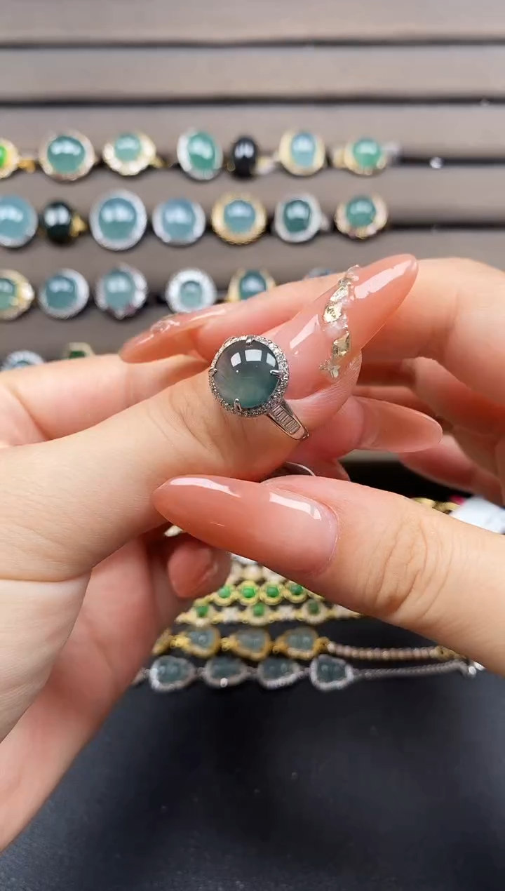 翡翠戒指银S925镶嵌天然翡翠多样性发货