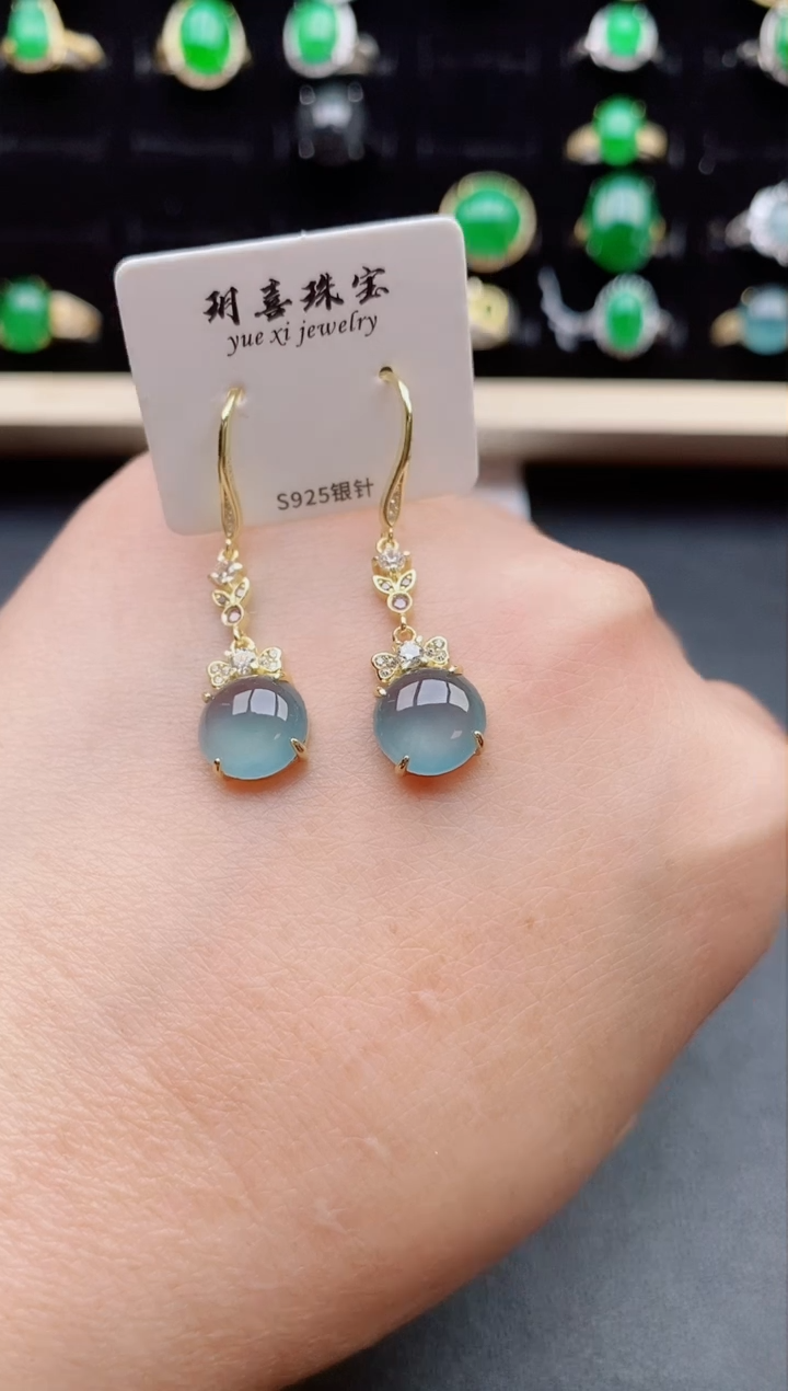 【闪购商品】翡翠耳饰银S925镶嵌12121