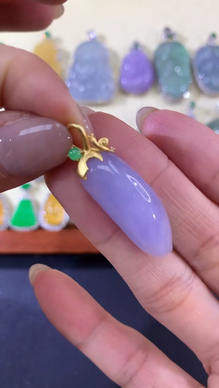 吊坠(不含链)18K金镶嵌翡翠a39紫色有色差