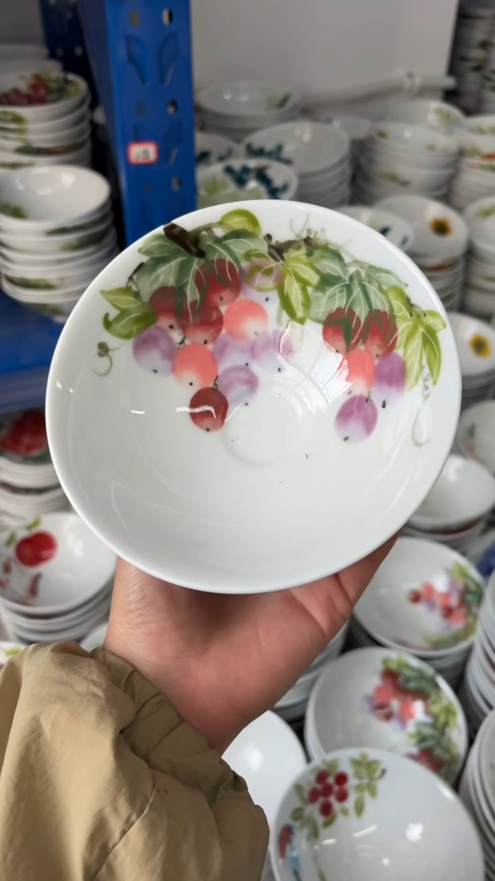 瓷片景德镇高温陶瓷食品级手绘釉中彩-斗笠碗