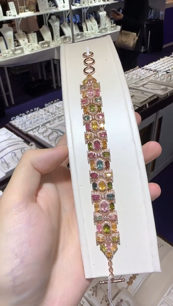 【闪购商品】碧玺手链银S925镶嵌玫瑰庄园