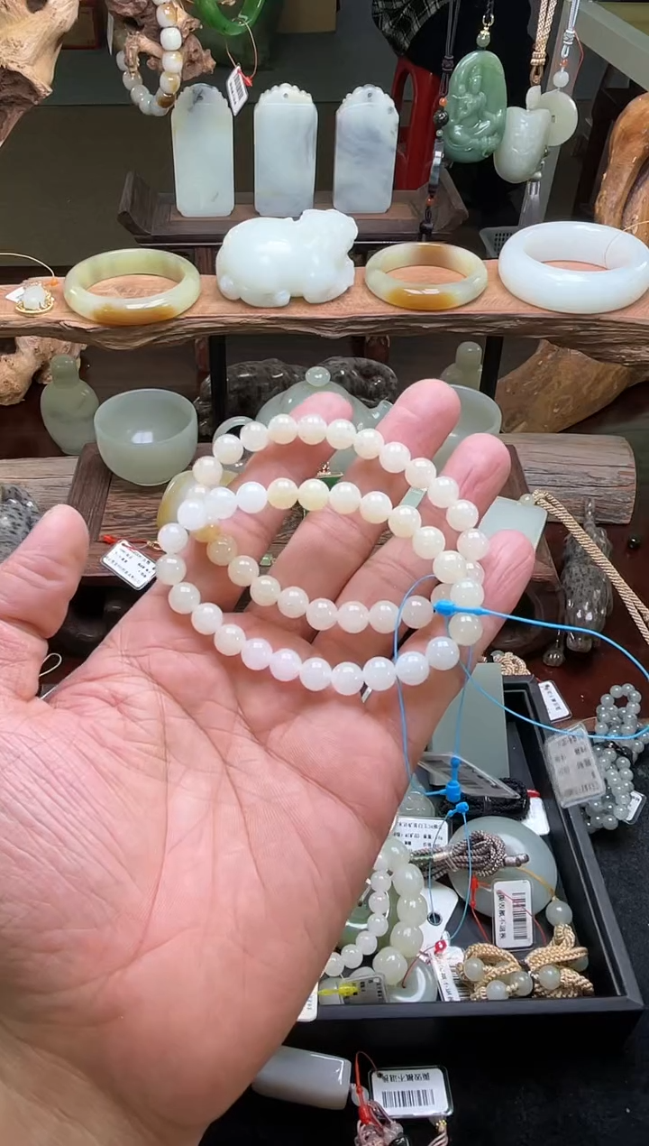 【闪购商品】和田玉手串未镶嵌卡8天泰白玉特价带糖多样性发一30516