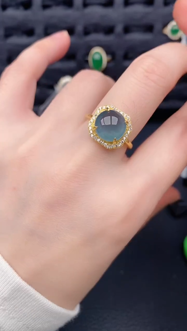 银S925镶嵌戒指翡翠天然a货翡翠222