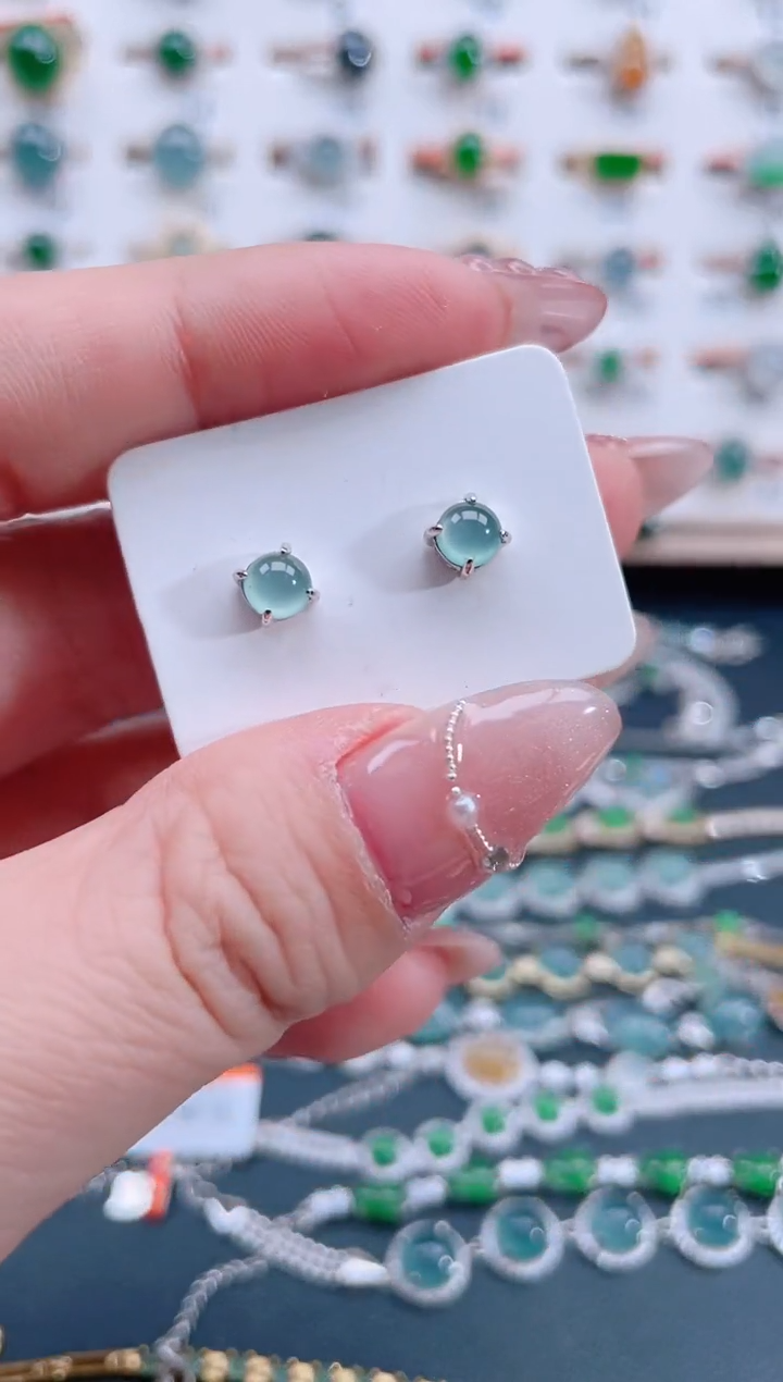 银S925镶嵌翡翠耳饰天然翡翠