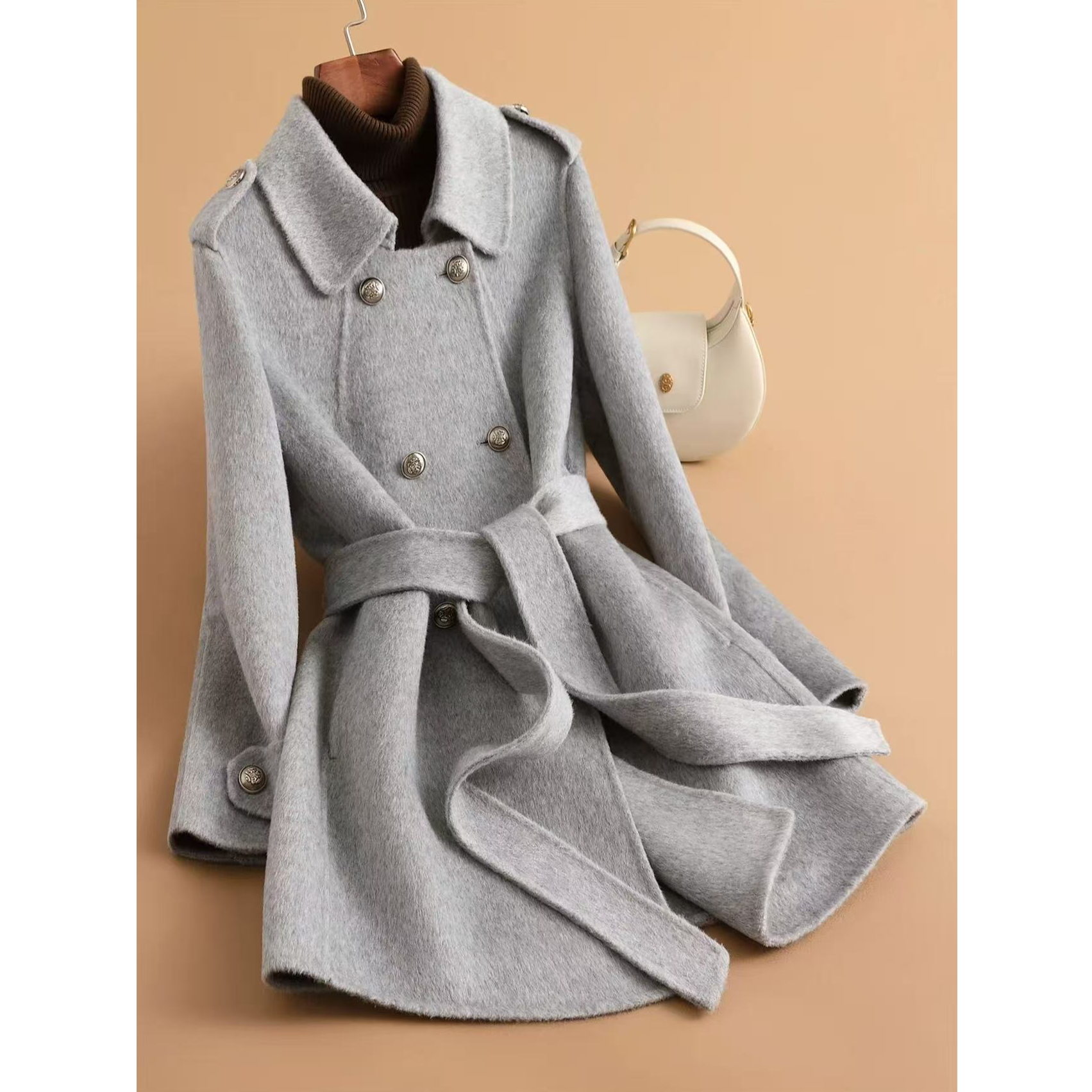 双面呢大衣女中长款2025年新款秋冬季高端双排扣毛呢外套S710164