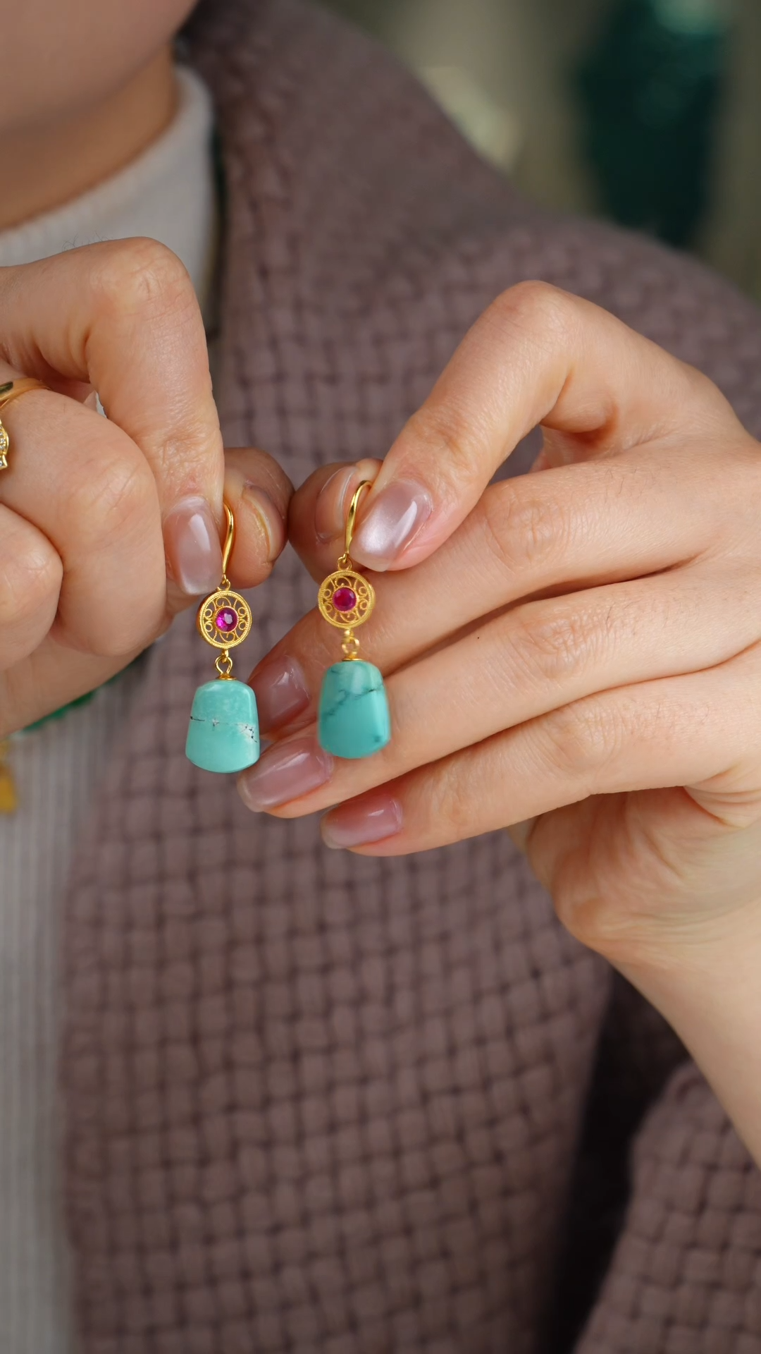 【闪购商品】绿松石耳环银S925镀金镶嵌1