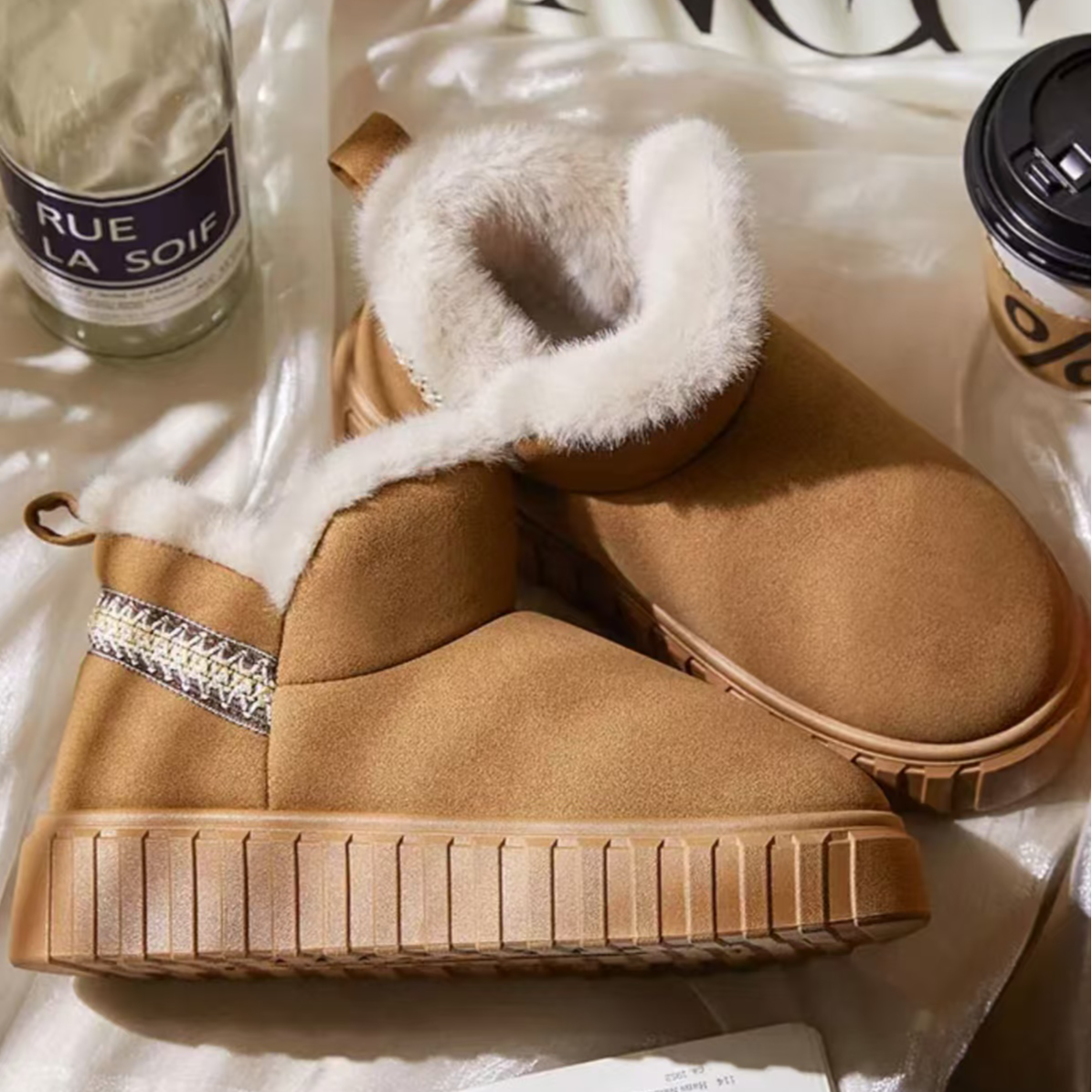 冬季纯色保暖休闲4cm时尚雪地靴棉鞋女鞋雪地棉加绒