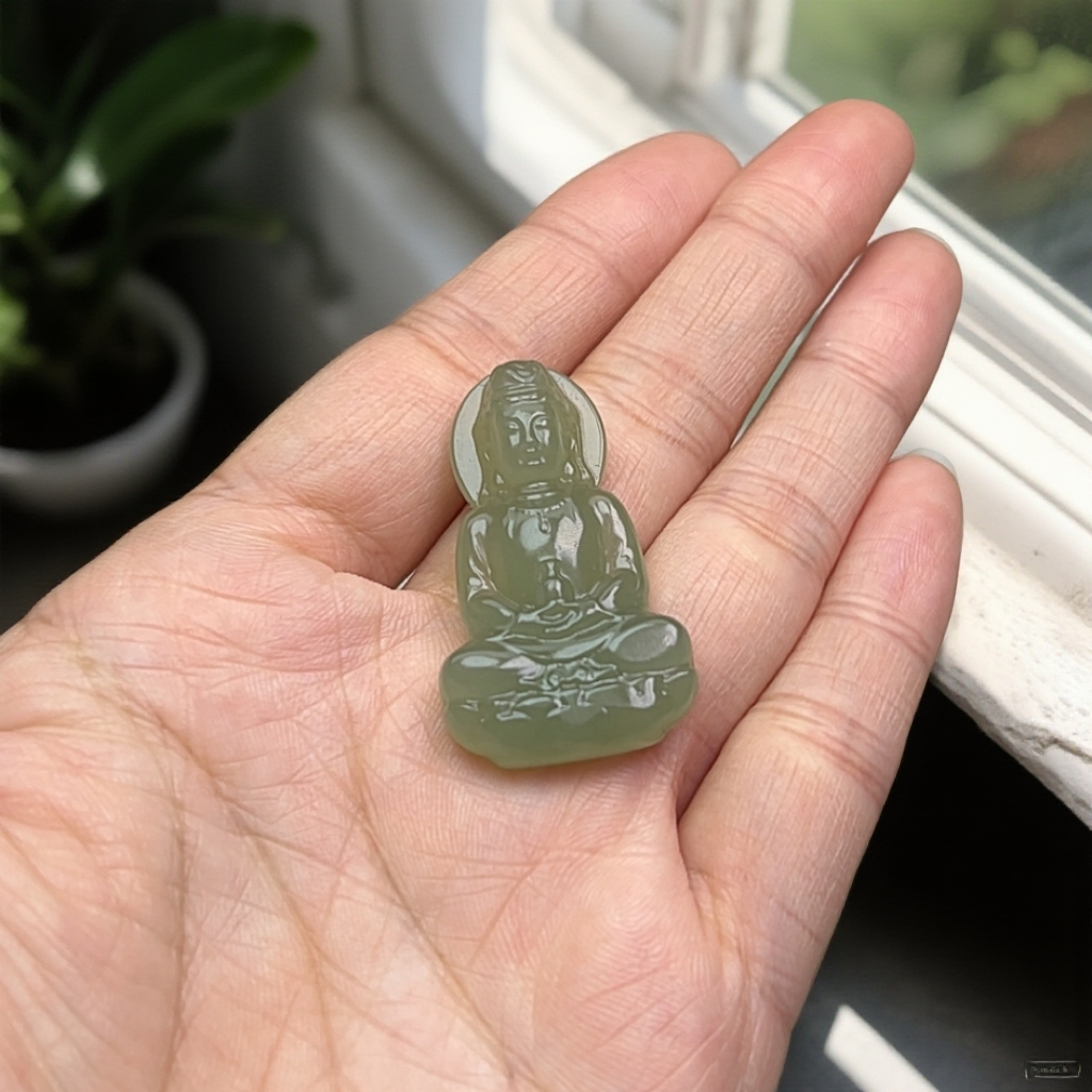 和田玉浅湖水绿正装素衣观音