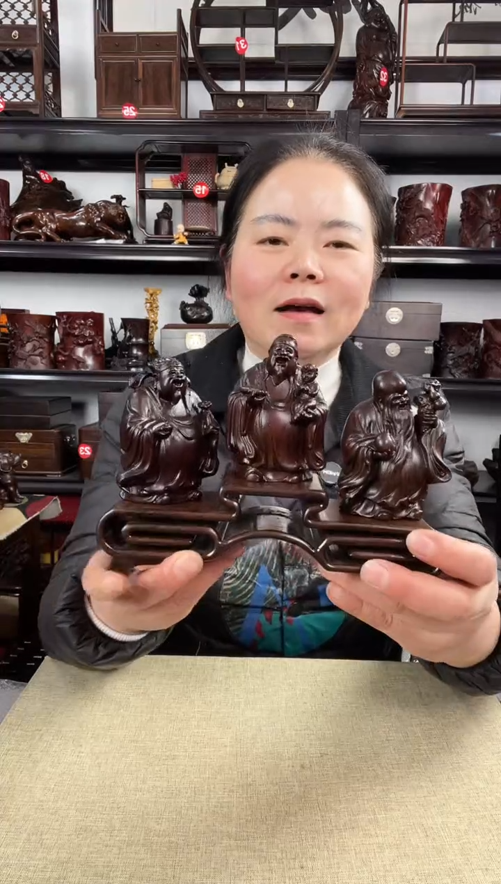 木老李红木工艺品三连+福禄寿