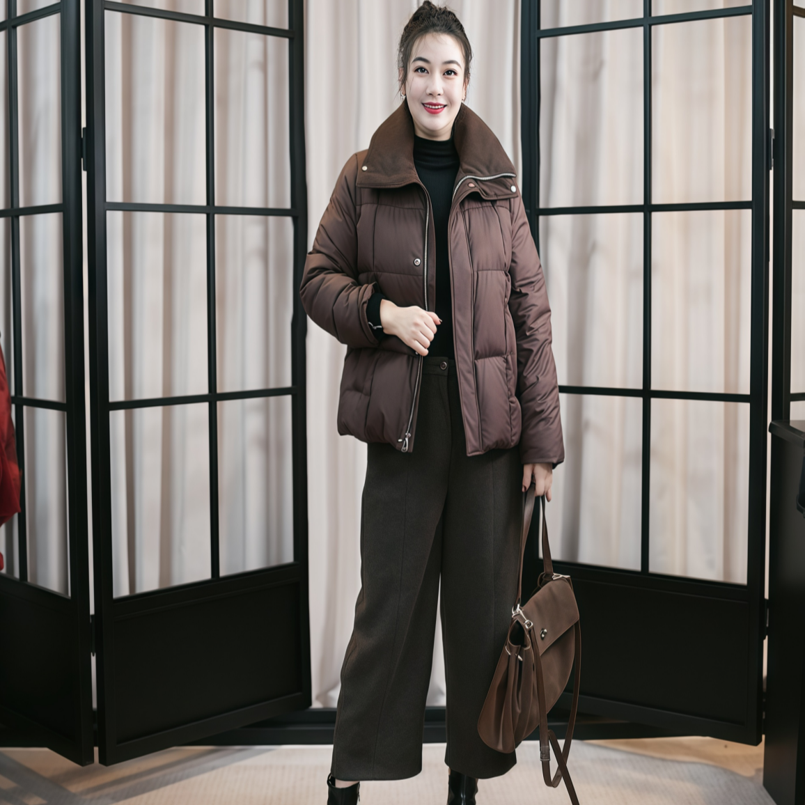 2025年冬季加厚女款短款泡芙感面包服新款防钻绒羽绒A0033