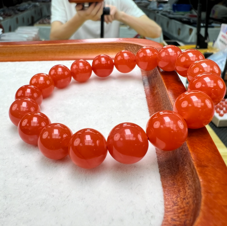 【小刘南红】保山南红滴水洞（一级）圆珠单圈手串11+mm 多样性发一