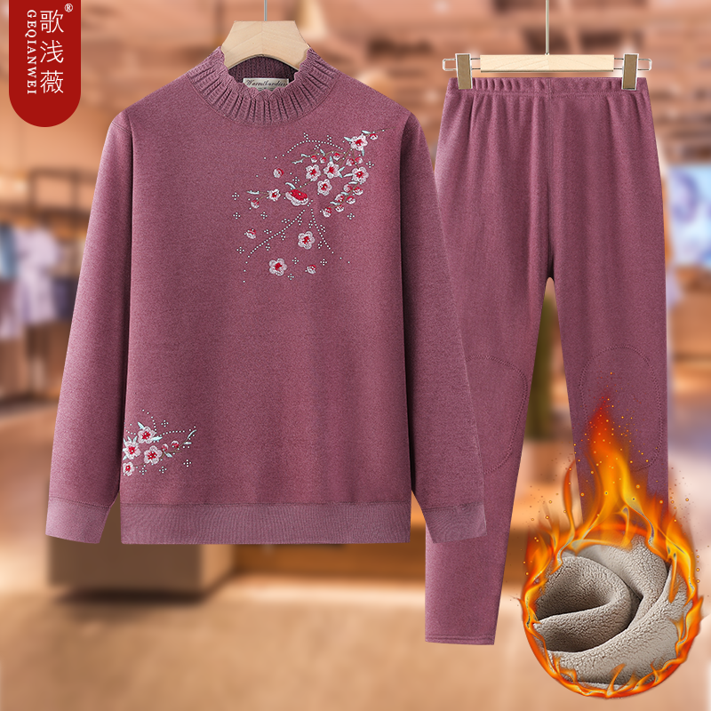 中老年妈妈装春秋新款时尚半高领长袖恤女奶奶装休闲打底衫套装