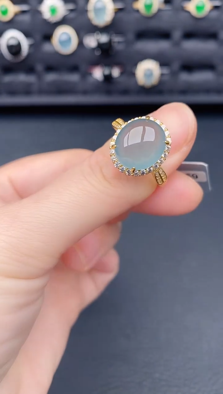 银S925镶嵌戒指翡翠天然a货翡翠100